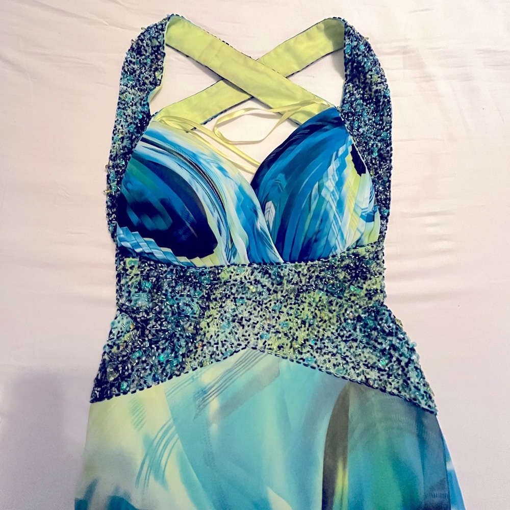 Faviana Couture Prom Gown RN 95551 Blue/Green/White